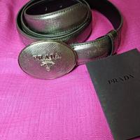Cintura donna originale PRADA pelle grigia argento