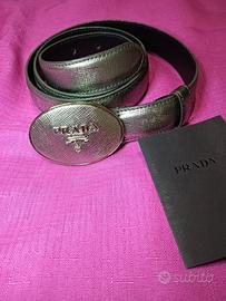 Cintura donna originale PRADA pelle grigia argento