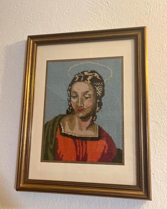 Quadro con ricamo fatto a mano con cornice