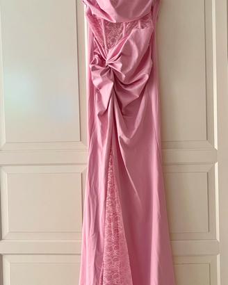Abito lungo rosa finto spacco pizzo 44
