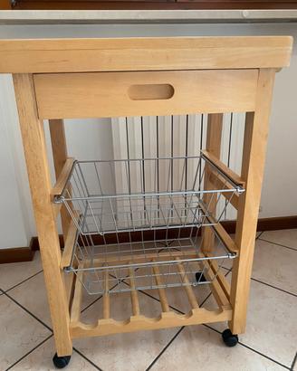 Carrellino in legno con cassetto e cestelli