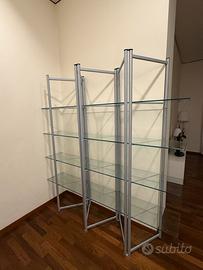 Scaffale soggiorno in alluminio e vetro