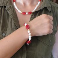 Collana bracciale orecchini perle rubino argento
