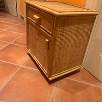 Comodino vintage in rattan e Bambù