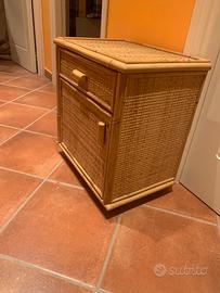 Comodino vintage in rattan e Bambù
