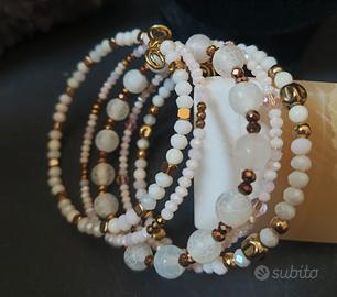 bracciale 5 fili agata e cristalli bianchi