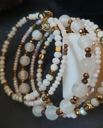 bracciale 5 fili agata e cristalli bianchi