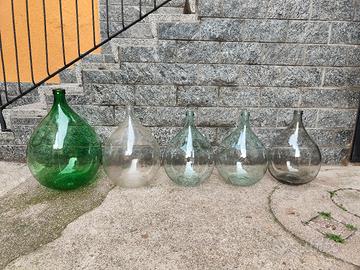 5 damigiane in vetro vintage