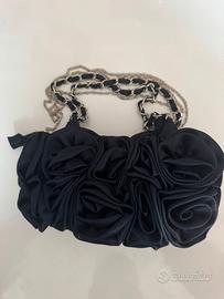 Borsa elegante blu scuro con motivo a rose