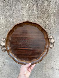 Antico vassoio deco argento fascio littorio legno
