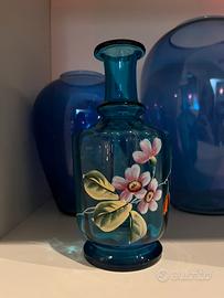 Vaso azzurro vetro con pittura