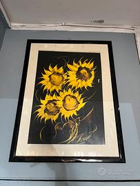 Quadro moderno dipinto - Girasoli su sfondo nero