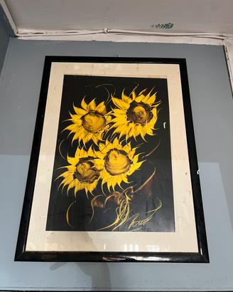 Quadro moderno dipinto - Girasoli su sfondo nero