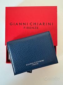 Porta carte Gianni chiarini, pelle martellata, blu
