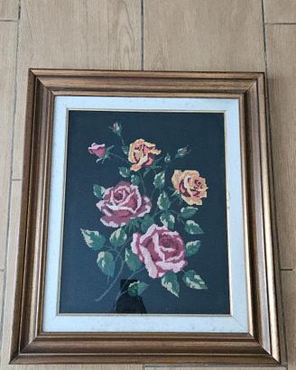 Quadro fatto a mano punto croce rose