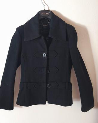 Giacca nera in panno di lana, taglia 40,corta,slim