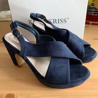 KISS KRISS Sandali open toe zeppa pelle blu N. 3