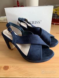KISS KRISS Sandali open toe zeppa pelle blu N. 3 Abbigliamento e Accessori In vendita a Reggio Emilia