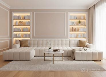 Divano angolare trapuntato in tessuto