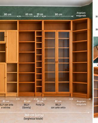  IKEA BILLY completa 360 cm con vetrine e angolare