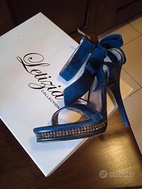 Scarpe blue di marca con fiocco e cristalli