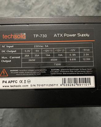 Alimentatore per Pc TECHSOLO tp-730 ATX 730 W