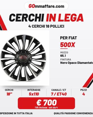4 Cerchi da 18 pollici in Lega originali Fiat 500X