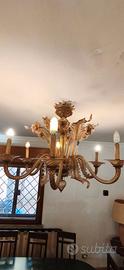 Lampadario stile Veneziano in Vetro Ambra - 6 luci