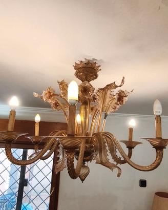 Lampadario stile Veneziano in Vetro Ambra - 6 luci