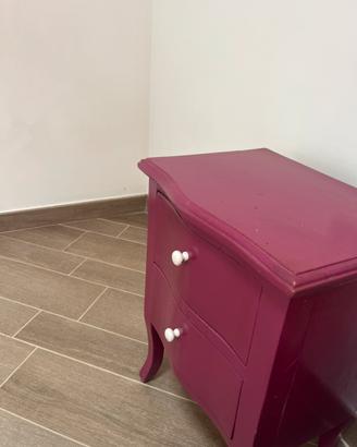Coppia di comodini vintage rosa con 2 cassetti