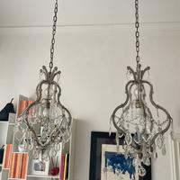 Lampadari vetro con pendenti in cristallo