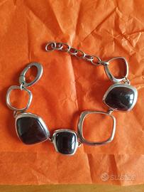 🖤 Bracciale Fossil in acciaio con pietre scure 