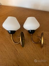 APPLIQUE VINTAGE OTTONE VETRO COPPIA LAMPADA