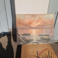 Dipinto olio su tela Tramonto con barche