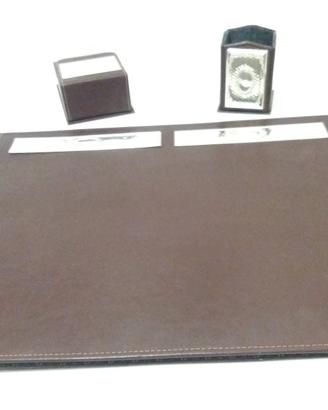 Set scrivania 4 pezzi usato pelle marrone/argento
