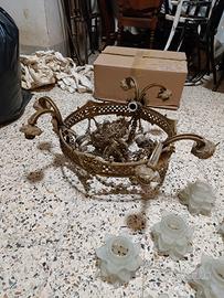 Grande lampadario in ottone bronzo antico vintage