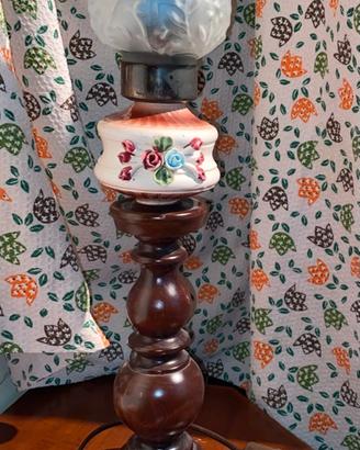 Lampada da tavolo vintage in legno e ceramica