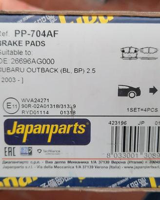 Kit Pastiglie freni Japanparts PP-704AF