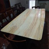 Tavolo vintage in legno  piano in marmo con sedie 