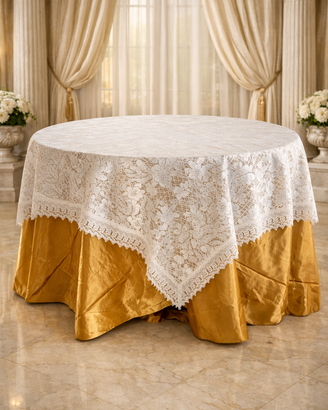 Elegante tovaglia pizzo e merletto bianco 220x220