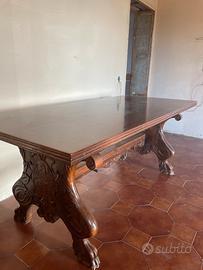 Tavolo in legno massello + 6 sedie intarsiate