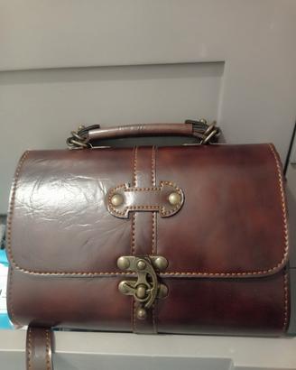 Borsa vintage vera pelle marrone stile anno 70 