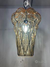 Lampadario "gabbietta" vetro Murano ambra