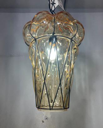 Lampadario "gabbietta" vetro Murano ambra