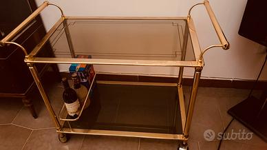 -Carrello Bar Ottone Vetro Fumé