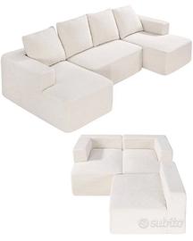 Divano Modulare a Letto Angolare Forma di U Beige
