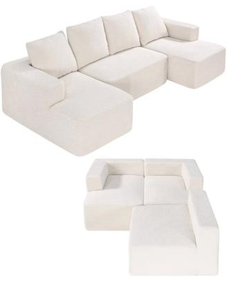 Divano Modulare a Letto Angolare Forma di U Beige