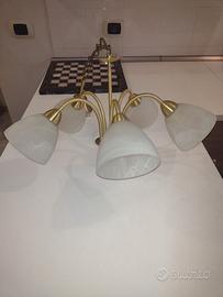 Lampadario a sospensione dorato con 5 luci