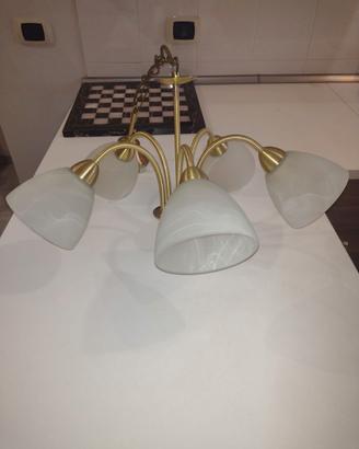Lampadario a sospensione dorato con 5 luci