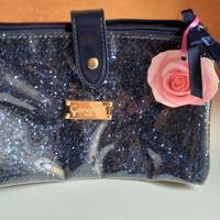 Pochette Camomilla, blu con brillantini